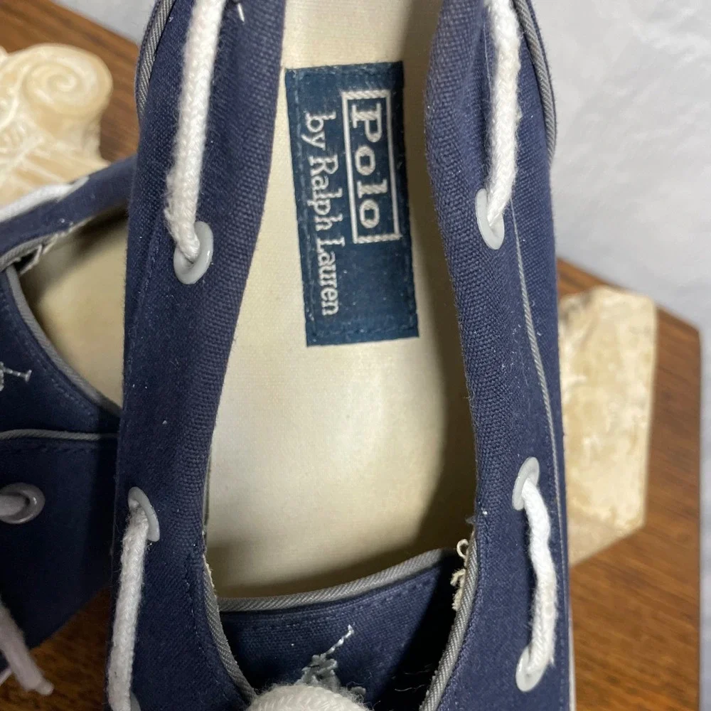 Polo Ralph Lauren Mens Navy Blue‎ Canvas Boat Shoes Deck Shoes Size 12 Nautical